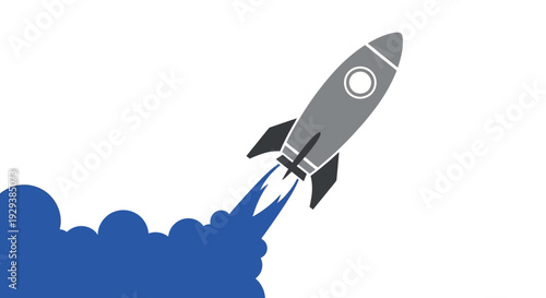 Gray Rocket Ship Launching into Space.