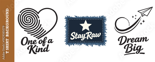 Creative and motivational t shirt design with inspiring slogans and artistic graphics isolated for print projects