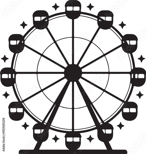 Black silhouette ferris wheel with star decorations