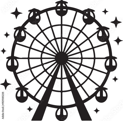 Black silhouette ferris wheel with starburst amusement park