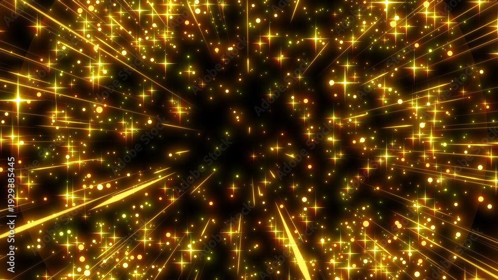 Obraz premium 金色のキラキラしたエフェクトがはじけて飛び散るようなインパクトエフェクトの背景