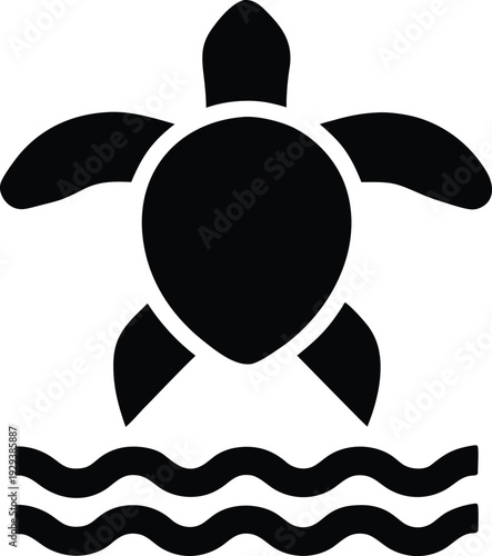 sea turtle swimming silhouette vector illustration on transparent background