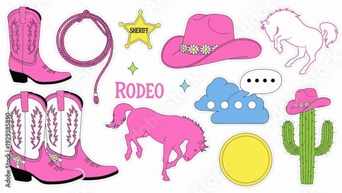 Pink Rodeo Cowboy Boots, Hat, Lasso, Cactus, Horse, Sheriff Star - Western Lifestyle