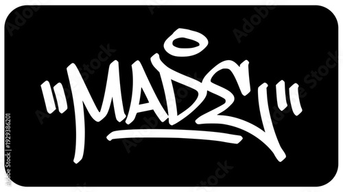 Made Graffiti Tag White. Bold Urban Street Art Lettering on Black Background for General Production Identity and Creative Artisan Branding.