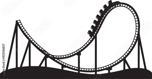 Black silhouette of a roller coaster with white dotted track