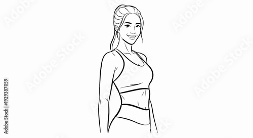 Black and white line drawing of a fit woman in athletic wear