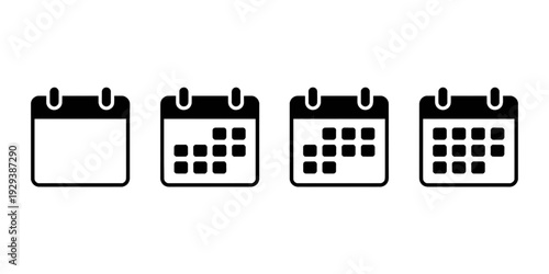Four different calendar icons representing various date formats and views. isolated on transparent background