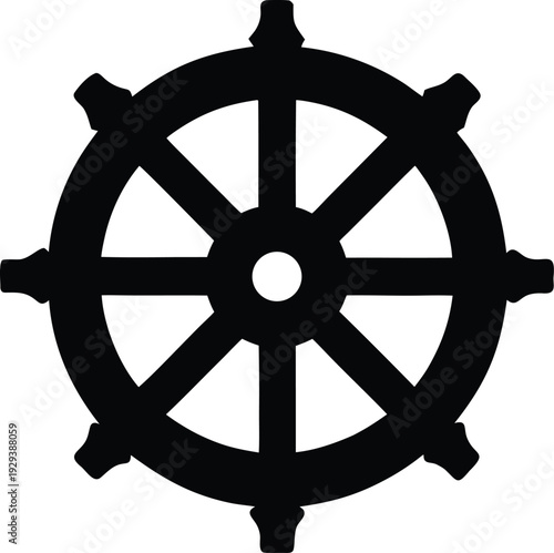 dharma wheel eight spokes silhouette vector illustration on transparent background