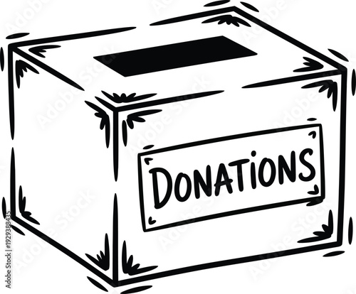 Hand drawn donation box doodle for charitable giving and fundraising activities