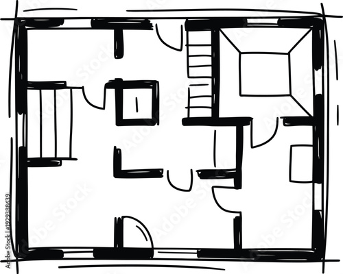 Hand drawn house floor plan architectural sketch design project home layout diagram
