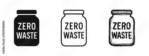 Zero Waste Jar Icons Set. Sustainable Lifestyle and Eco-Friendly Container Symbols.