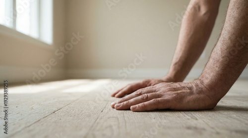 Wallpaper Mural Man Kneeling On Floor in distressed mood at home interior Torontodigital.ca