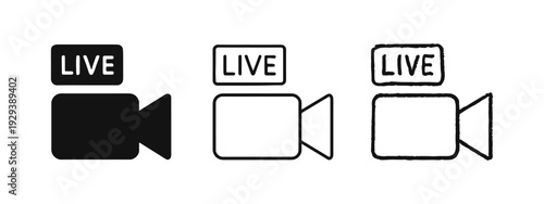 Live Video Camera Icons Set. Broadcasting and Streaming Symbols in Different Styles.