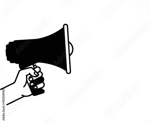 Hand holding a black megaphone