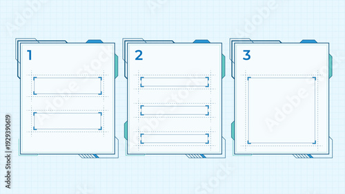 Three step process diagram blank empty text frame template for business workflow presentation and strategic planning technology information design vector