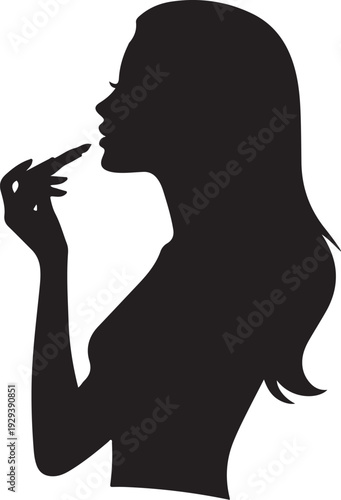 Black silhouette of woman touching face white background