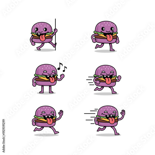 Cartoon character playing saxophone with different expressions and movements