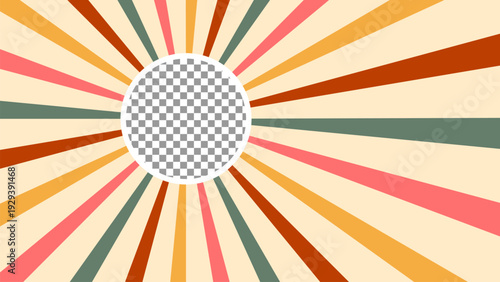 Vintage colorful radial beam pattern with circle frame isolated on transparent background