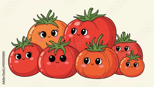Cute Tomato Family Group Illustration