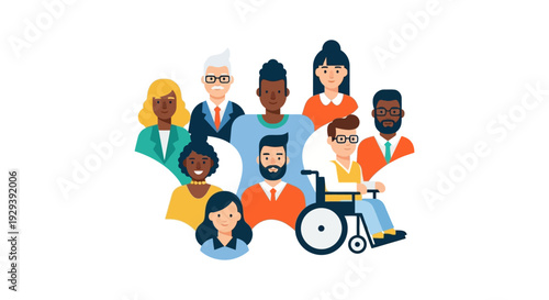 Diverse Group of People Together - Community, Inclusion & Teamwork Illustration
