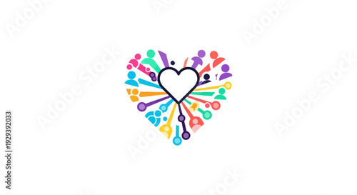 Global Community Heart Icon: Diverse People Connecting, Social Network & Inclusion Concept
