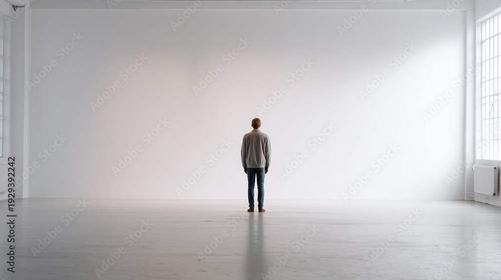 Fototapeta premium A man stands in a large empty room