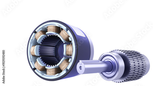 Industrial AC Servo Motor for CNC. Industrial Brushless Stepper motor. 3D rendering isolated on white background. Ideal for educational, engineering and industrial design