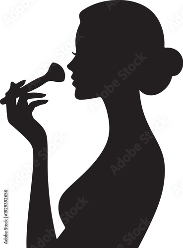Black silhouette woman applying makeup with brush