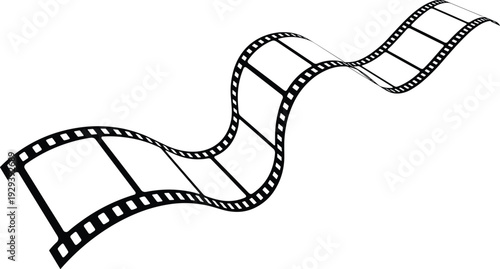 Black and white wavy film strip vector illustration isolated on white background for cinema movie production industry and photographic media projects.