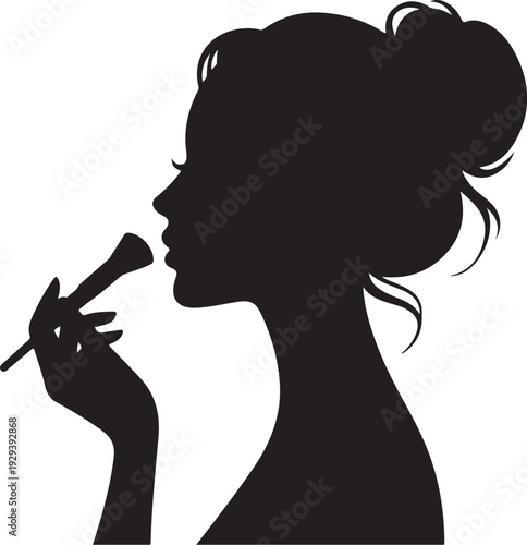 Black silhouette woman applying makeup with brush