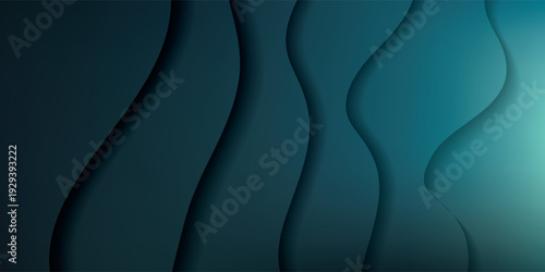 Tableau sur toile Abstract Teal and Blue Wavy Background with Soft Shadows.