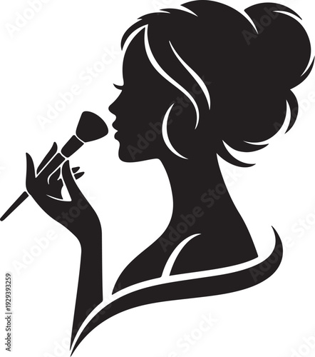 Black silhouette woman applying makeup with brush