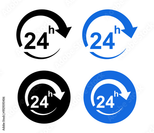 24 hours service and support icons, flat symbols for around the clock customer assistance delivery and open all day vector illustration