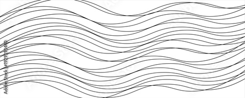  Thin line wavy abstract vector background. Curve wave seamless pattern. Line art striped graphic template. Vector illustration.