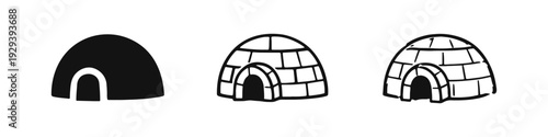 Igloo Ice House Icon Set. Hand Drawn Arctic Shelter Symbol in Doodle Sketch Style. Winter Dwelling.