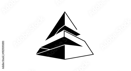 Abstract black pyramid logo design with sharp edges and angled lines on isolated white background