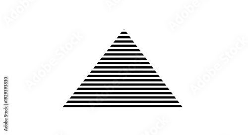 Simple black pyramid shape composed of horizontal stripes geometric design on isolated white background