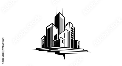 Modern city skyline logo with abstract buildings and skyscrapers on an urban landscape on isolated white background