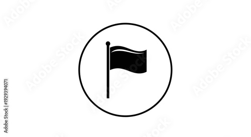 Black Flag Icon on White Background Circle.