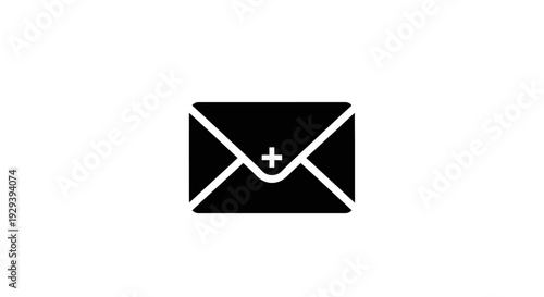 Black Envelope with White Cross Symbol.