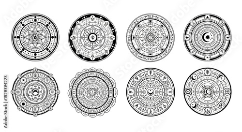 Esoteric Circular Symbols Set: Alchemy, Astrology, Magic Orbs