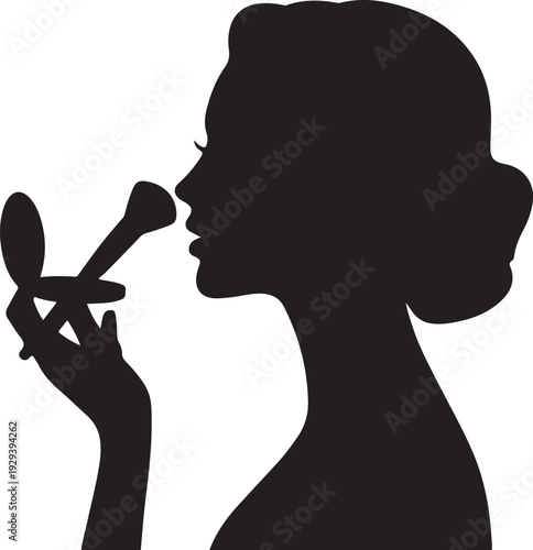 Black silhouette woman applying makeup with brush