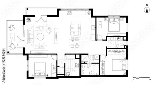Detailed Floor Plan of Modern Apartment or House with Furniture and Room Layout on Isolated White Background