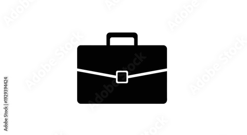 Black Briefcase Icon with Buckle and Handle.