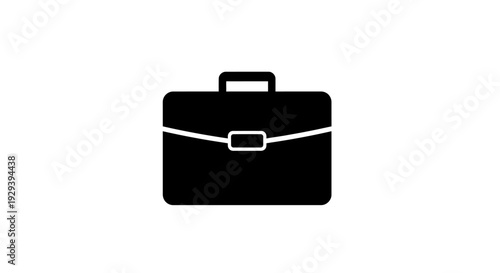 Black Briefcase Icon with Handle and Buckle.