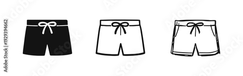 Men's Swim Shorts Icons Set. Beachwear Trunks Hand-Drawn Symbol Vector Collection.