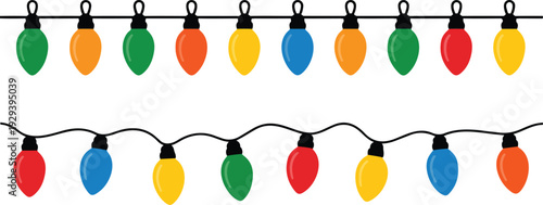 Colorful String Lights Decoration Collection Vector Illustration Set Featuring Festive Cartoon Designs Isolated on White Background for Holiday, Party, and Celebration Projects
