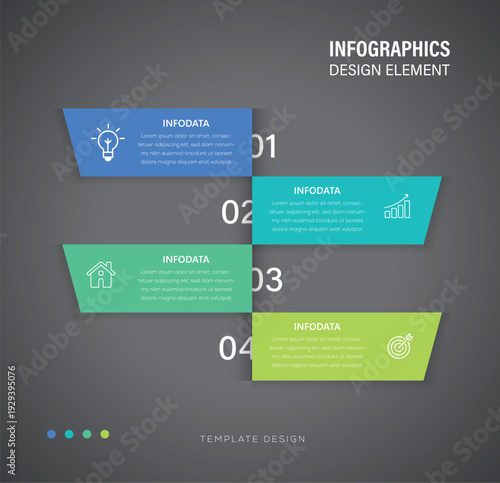 Business template for presentation. Vector concept with 4 options or steps. Process chart diagram for business presentation, report, brochure.