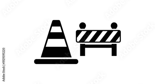 Traffic cone and barrier icon representing construction and road work.