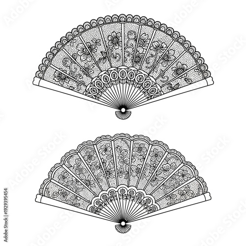 Vintage Floral Hand Fan Illustration - Elegant Decorative Accessory